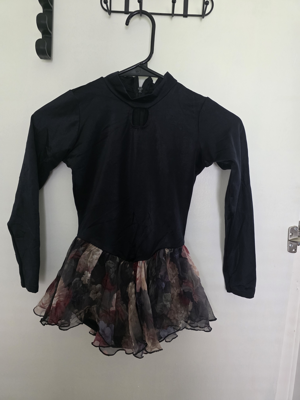 Danskin Girls Ballet Dance Leotard Dress Large 12-14 Black Floral Chiffon